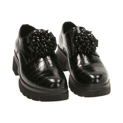 Zapatos negros de cordones con estampado de cocodrilo, tacón de 5,5 cm., Primadonna, 200685981CCNERO036, 002 preview