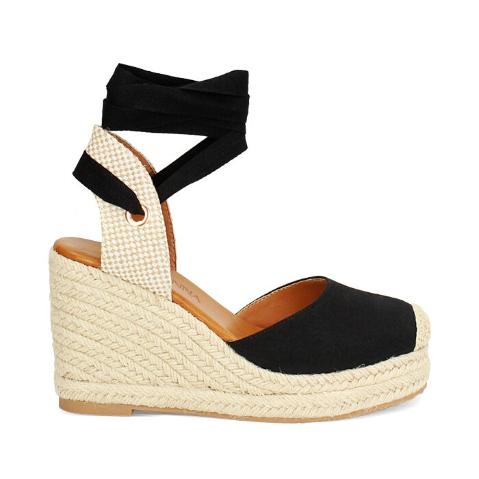 Alpargatas de mujer negras en lona, Primadonna, 254920101CANERO035