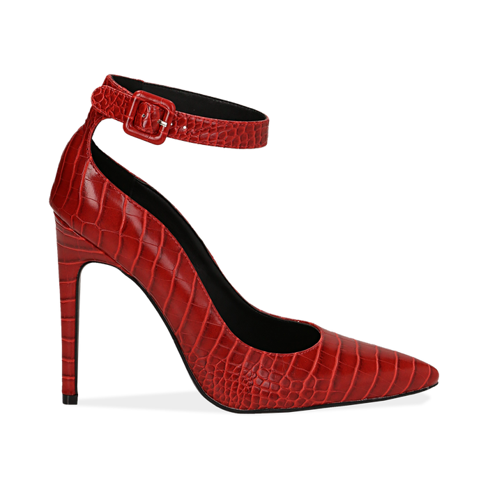 D&eacute;collet&eacute; rosse in eco-pelle effetto coccodrillo, tacco 11 cm , Scarpe, 142182061CCROSS035