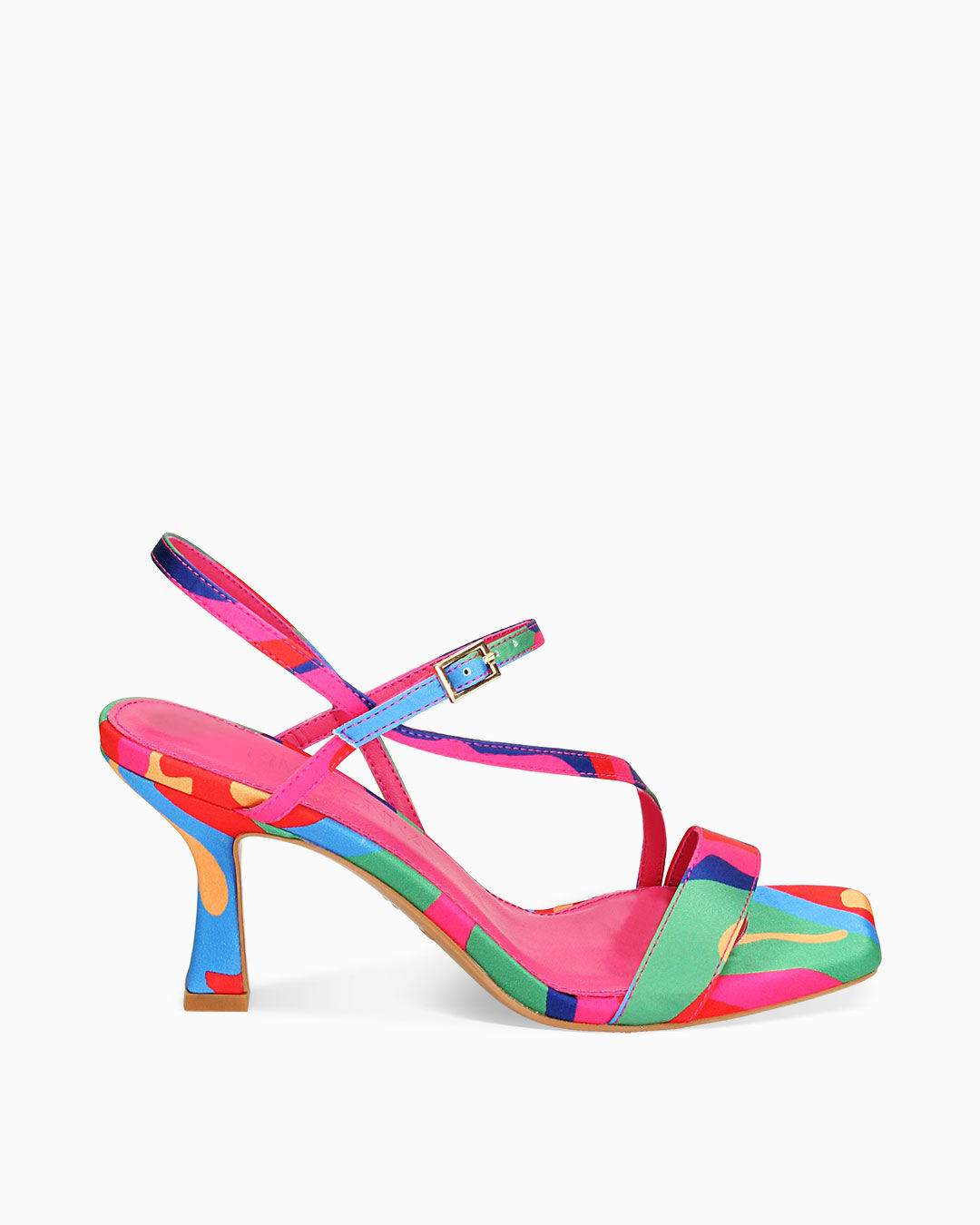 Sandali multicolor-verdi in raso, tacco 7,5 cm