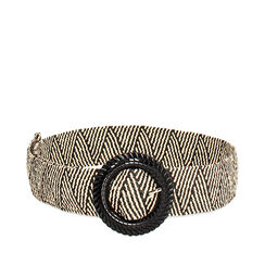 Cinturón de mujer beige negro en rafia, Primadonna, 25B400043RFBENEUNI, 001a