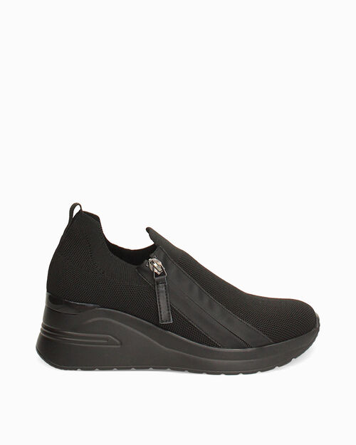 Slip on negras con tac&oacute;n de 7 cm, BLACK