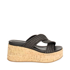 Cuñas para mujer negras en rafia., Primadonna, 25M553219RFNERO035, 001a