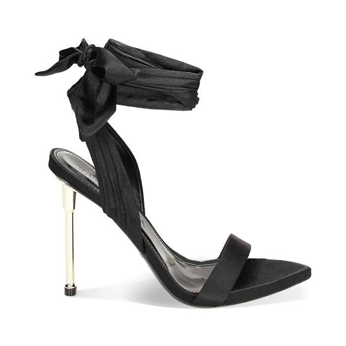 Sandalias con tacón negras en raso, Special Price, 232113003RSNERO040