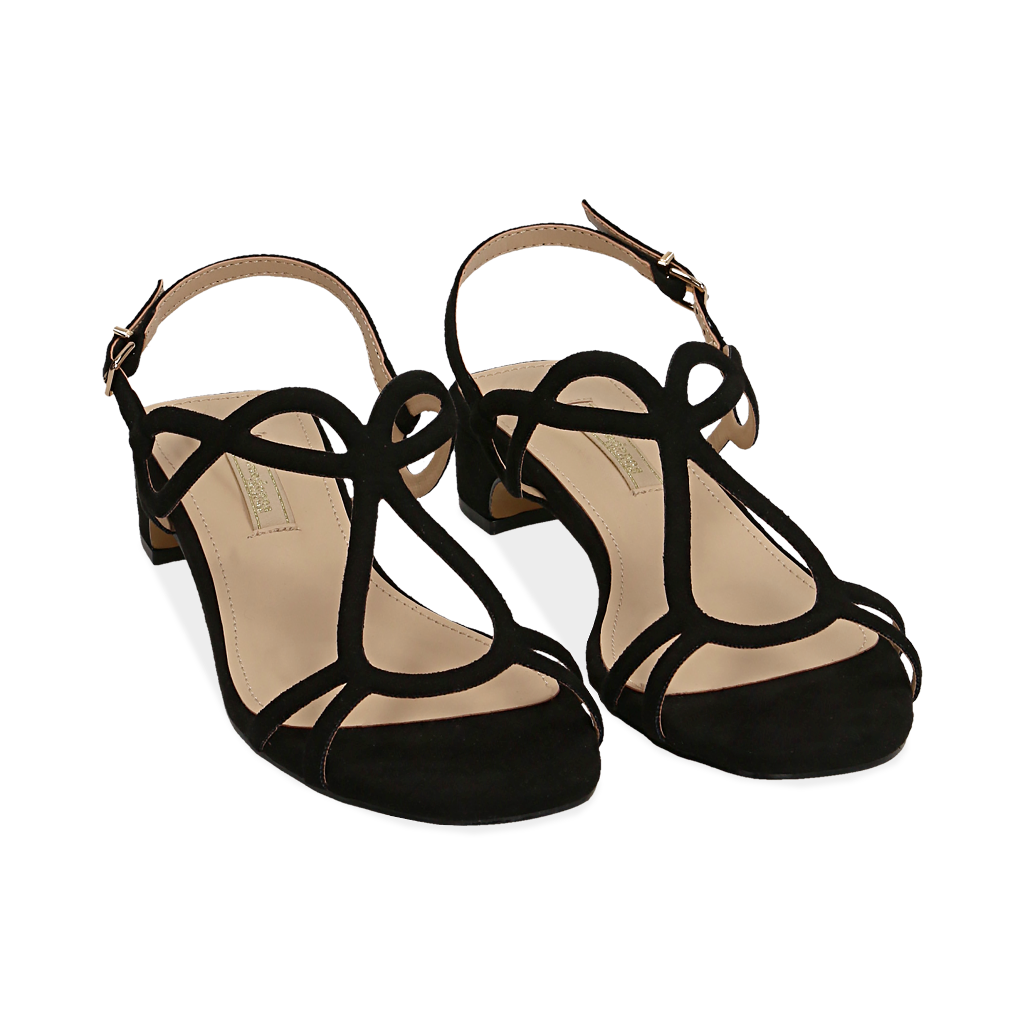 Sandalias en microfibra color negro, tacón 3,5 cm | Primadonna Collection