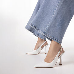 Escarpins slingback blancs talon 9,5 cm, Chaussures, 274912902VEBIAN036, 002a