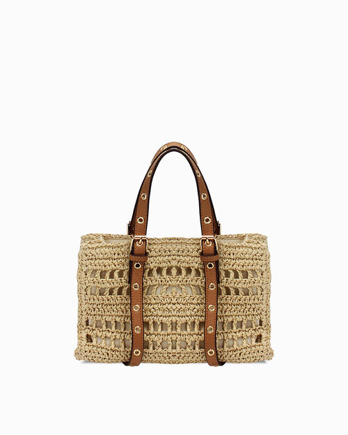 Borsa mare beige con manici regolabili, BEIGE