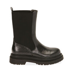 Botines Chelsea negros con estampado víbora, tacón 5 cm, Special Price, 180611270EVNERO037, 001a
