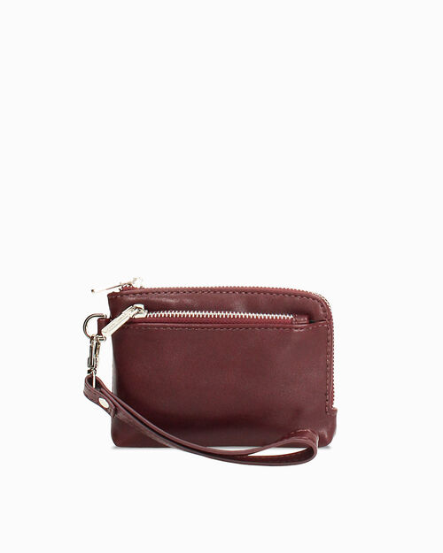 Portafoglio bordeaux con zip argentata, BURGUNDY