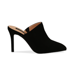 Mules nere in microfibra, tacco 9 cm,