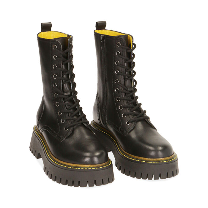 Anfibi da donna nero/giallo in pelle | Primadonna Collection