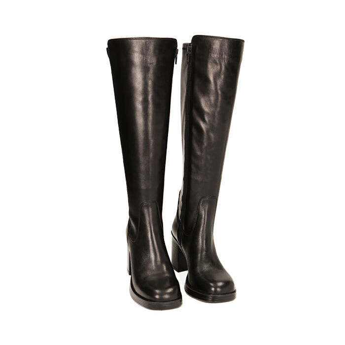 Stivali donna plateau in pelle nera tacco 8 4 cm Primadonna