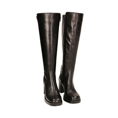 Stivali plateau in pelle nera, tacco 8,4 cm, Primadonna, 22B814403PENERO035, 002 preview