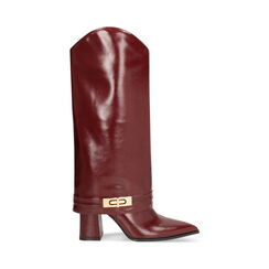 Bottes bordeaux brillantes avec talon de 8,5 cm, Primadonna, 264914911EUBORD035, 001a