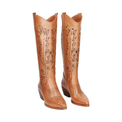 Botas vaqueras de cuero en color coñac, Primadonna, 23B814101PECOGN035, 002 preview