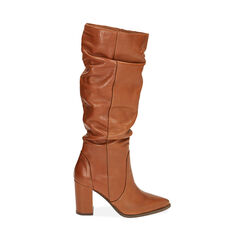 Stivali in pelle cognac, tacco 9 cm , Primadonna, 20L601650PECOGN036, 001a