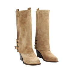 Tronchetti texani in camoscio taupe con tacco 6 cm, Primadonna, 261020629CMTAUP041, 003 preview