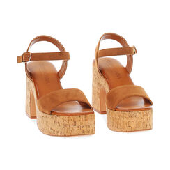 Sandali con plateau donna cognac in microfibra, Primadonna, 254990703MFCOGN040, 003 preview