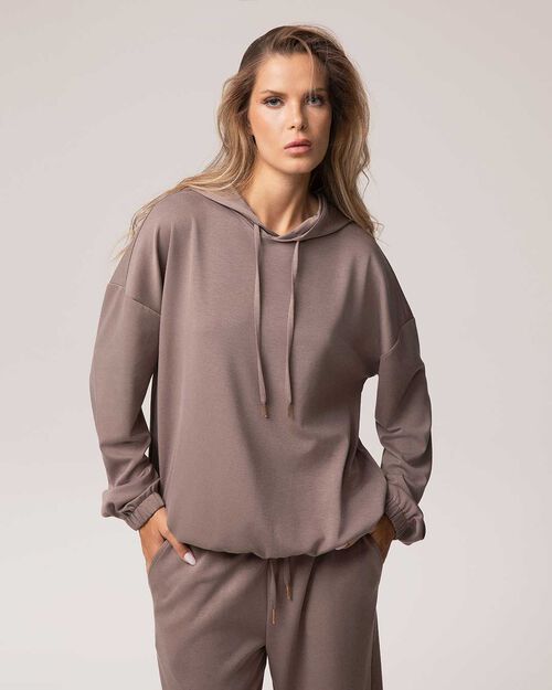 Sweat taupe avec capuche pour femme, TAUPE