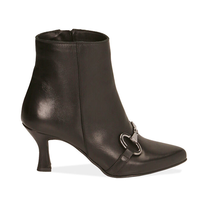Ankle boots neri in pelle, tacco 8 cm , Special Price, 18L650051PENERO036