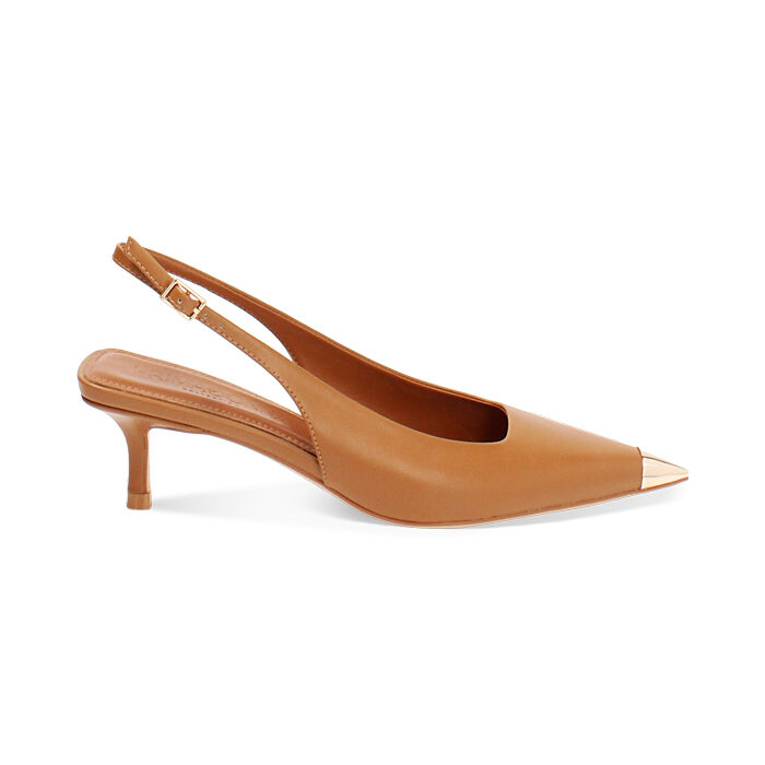 D&eacute;collet&eacute; slingback donna cognac, tacco 5,5 cm, Primadonna, 252159103EPCOGN035