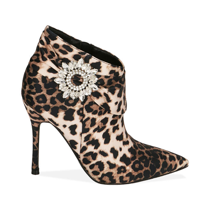Ankle boots leopard in raso, tacco 10,5 cm , Primadonna, 202186104RSLEOP035