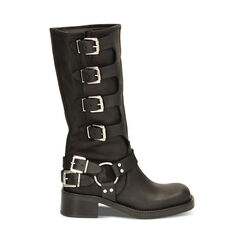 Botas Biker con hebillas negros de nabuk, Primadonna, 22A507775NBNERO040, 001a