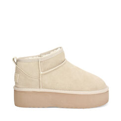 Bottines d'hiver beige en daim avec talon de 4,5 cm, Primadonna, 26N801251CMBEIG035, 001a