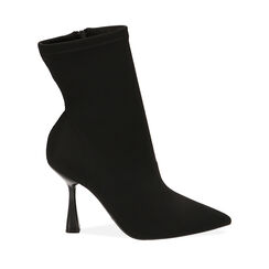 Ankle boots neri in tessuto, tacco 9,5 cm, Primadonna, 214912907LYNERO036, 001a