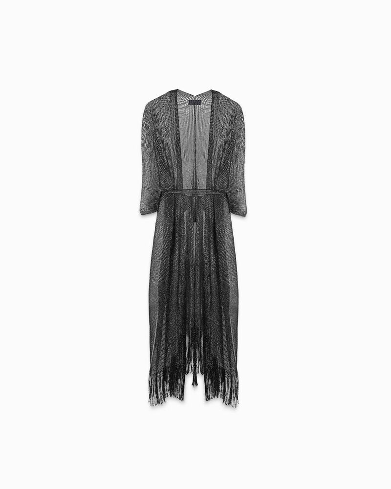 Poncho femme noir argent&eacute; en tissu image number null