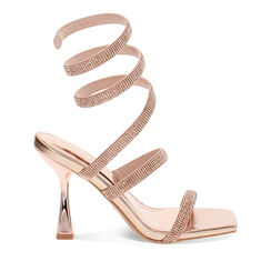 Sandalias con tacón mujer rosa oro en laminado con piedras, Primadonna, 254912938LPRAOR035, 001 preview