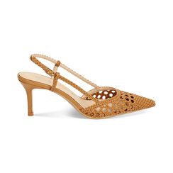 Décolleté slingback donna cognac con intreccio, tacco 7 cm, Primadonna, 252103536EICOGN036, 001 preview