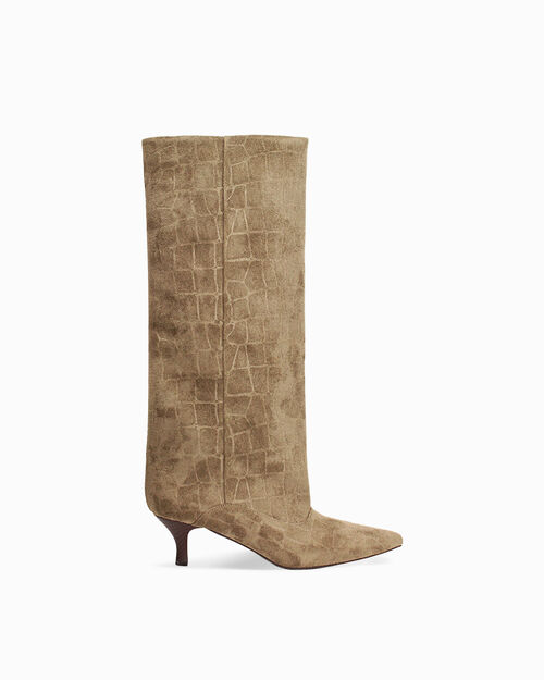 Stivali taupe tacco 5,4 cm, TAUPE