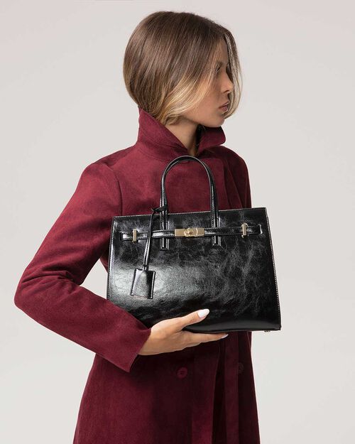 SACS SAC A MAIN SYNTHETIQUE BRILLANT NER, BLACK
