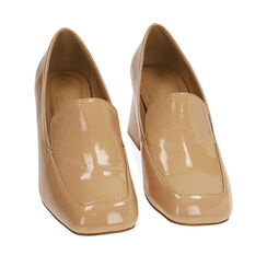 Mocassini beige in naplack, tacco 6,5 cm, Primadonna, 214931401NPBEIG035, 002a