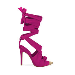 Sandales à lanières en lycra fuchsia, talon 9,5 cm , 192137105LYFUCS036, 001a