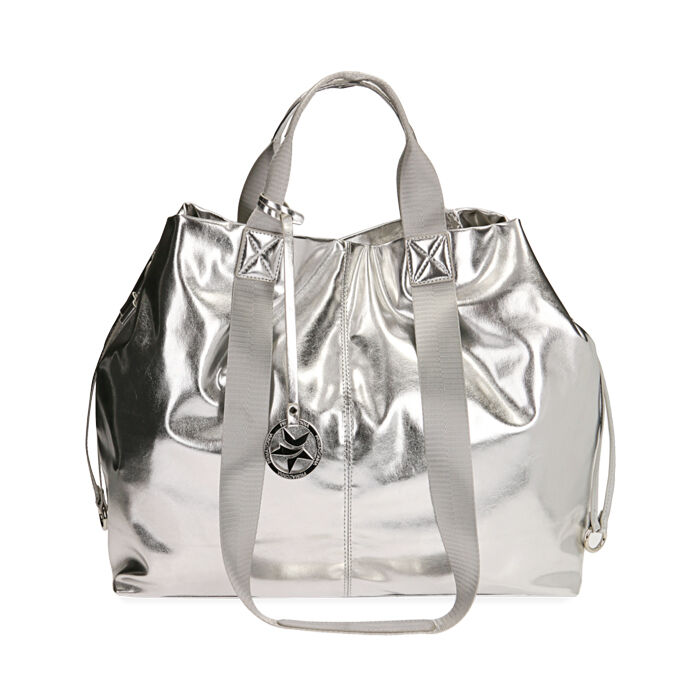 Borsa a spalla argento laminato, Primadonna, 212392506LMARGEUNI