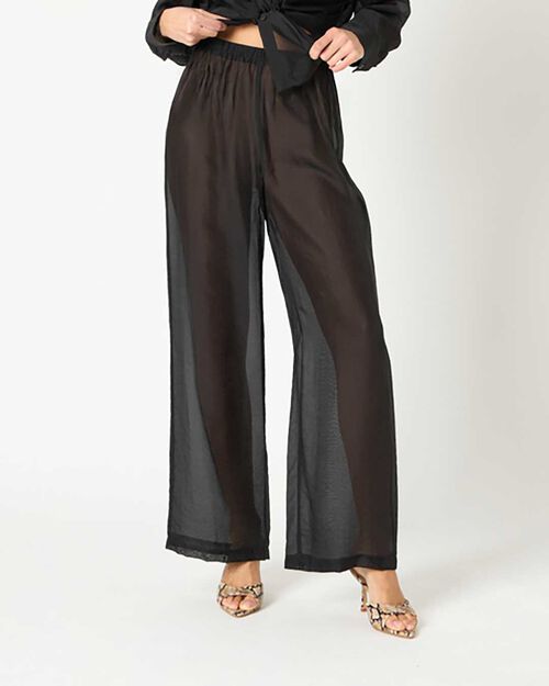 Pantalon femme noir en tissu, 