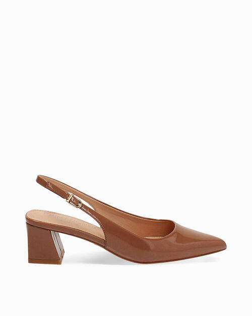 Escarpin slingback marron clair talon 4,9 cm, MUD