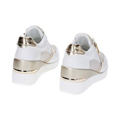 Sneakers bianco/oro, zeppa 7 cm, Primadonna, 237516531EPBIOR035, 003 preview