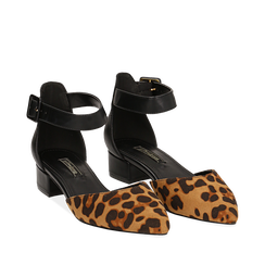 D&eacute;collet&eacute; leopard in microfibra con cinturino alla caviglia, tacco 3,50 cm , Scarpe, 144820733MFLEOP037, 002a
