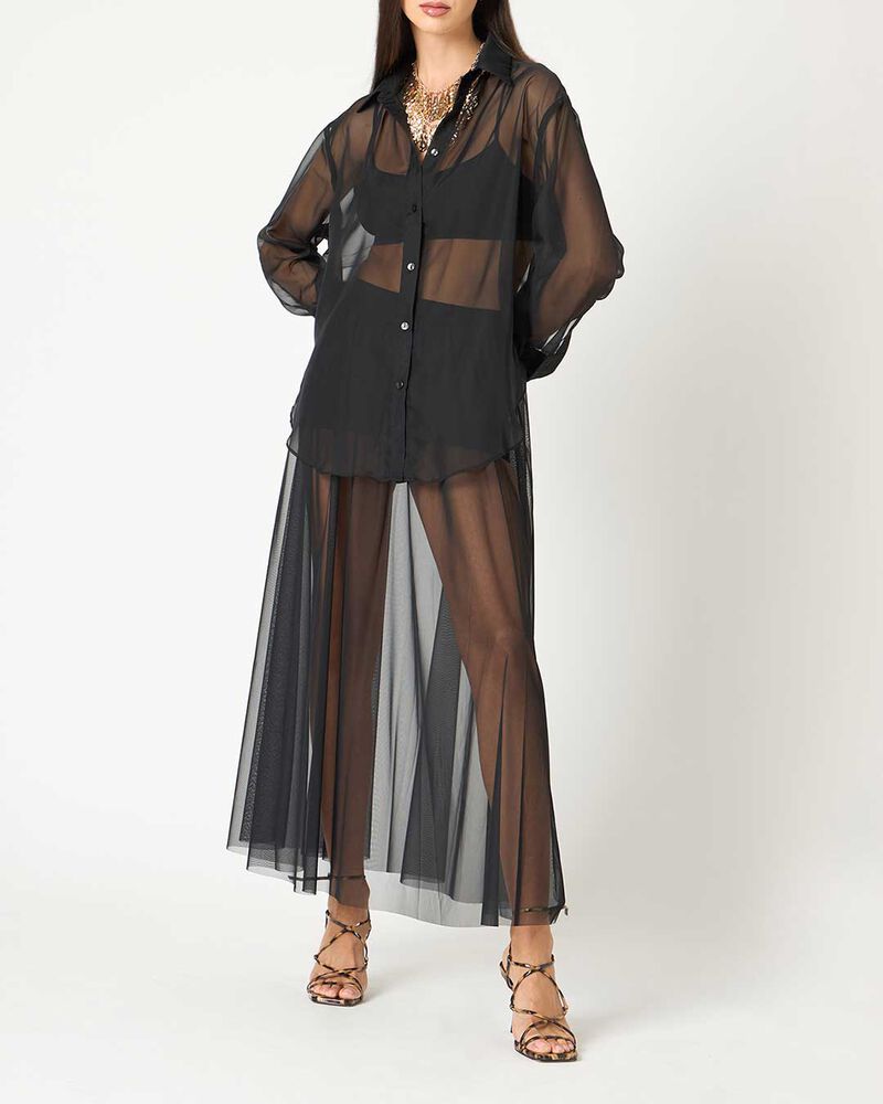 Camicia donna nero in tessuto trasparente image number null