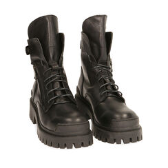Anfibi neri in pelle, tacco 4,5 cm , Special Price, 185610101PENERO036, 002a