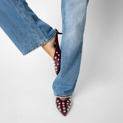 Sabot bordeaux brillant avec clous et talon de 4,2 cm, Primadonna, 264931101SBBORD035, 002a
