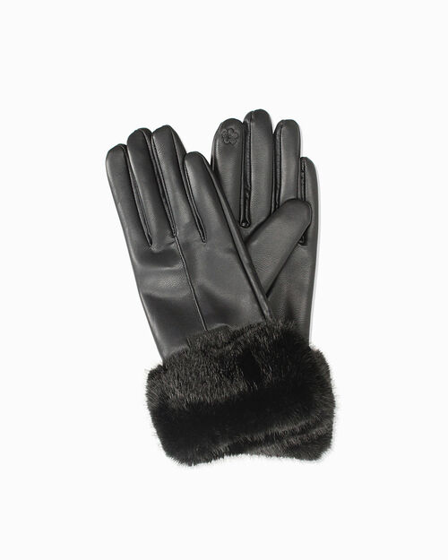 Gants noirs avec bord en fourrure synth&eacute;tique, BLACK