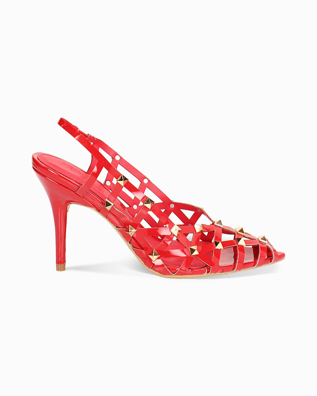 Décolleté slingback donna rosse in vernice laser cut