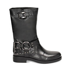 Bottes noires en cuir plates, Primadonna, 23N520098PENERO035, 001a