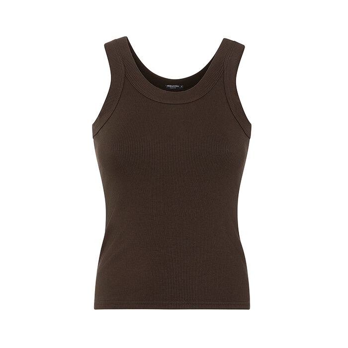 Camiseta sin mangas marr&oacute;n oscuro con detalles chic, Primadonna, 27B463201TSMOROL