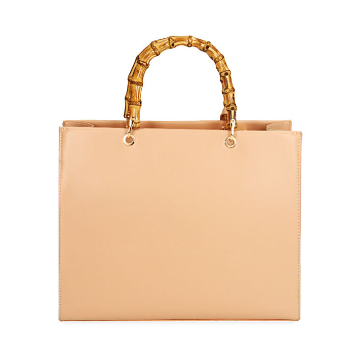 Bolso de mano mujer beige con mango de bambú | Primadonna Collection
