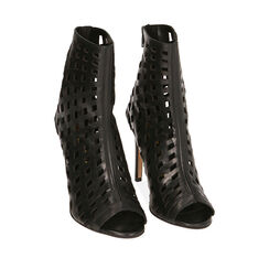Ankle boots traforati neri in pelle, tacco 10 cm , SPECIAL SALE, 19A501050PENERO037, 002a